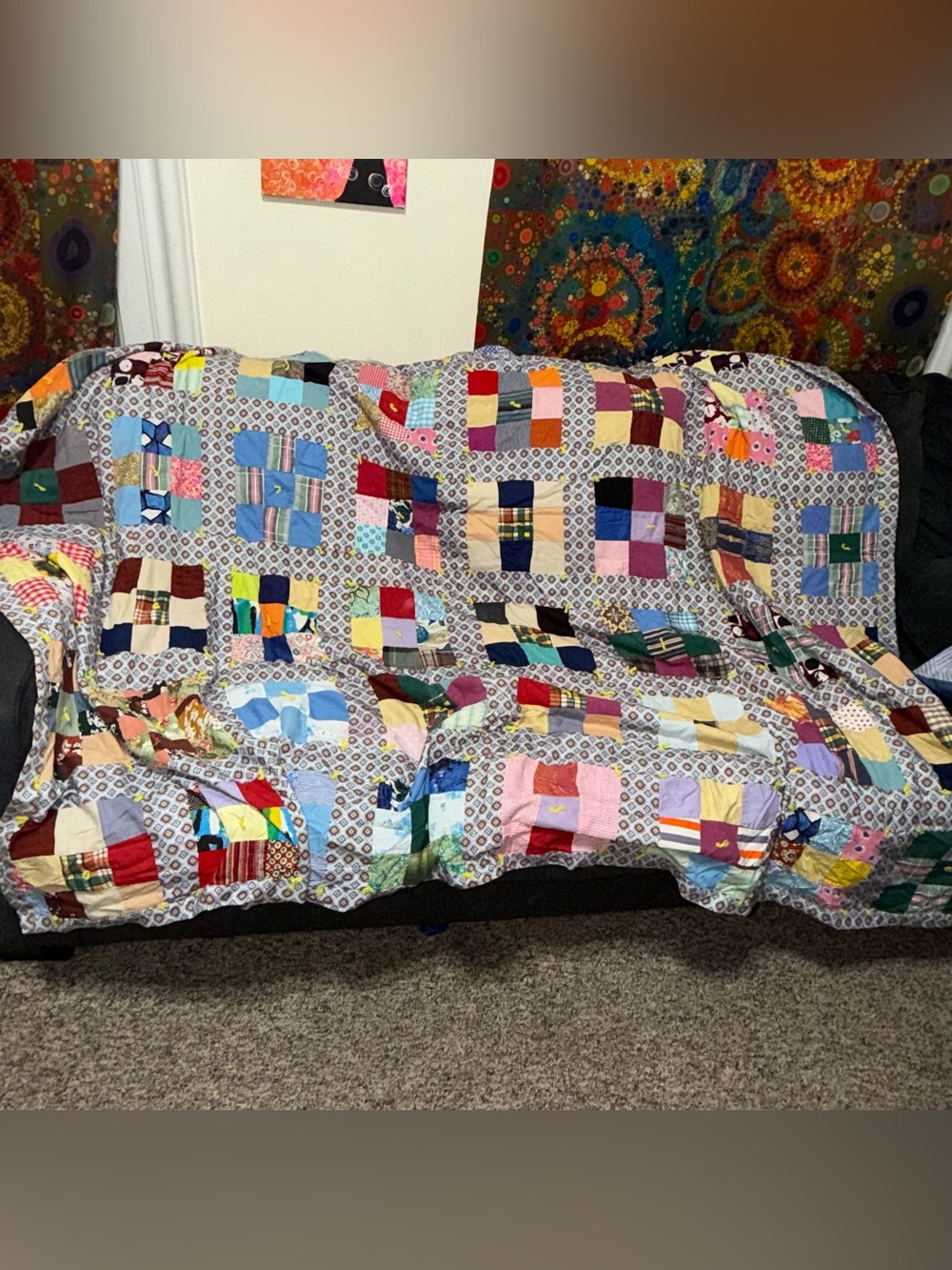Handmade Multicolor Patchwork Quilt Throw Cozy Living Accent 85"x76" full/double